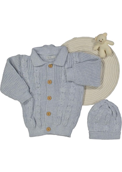 Unısex 1/3 Yaş Şapkalı Saç Örgü Triko Hırka