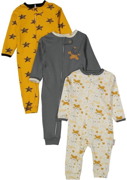 Erkek 9/18 Ay Fermuarlı Sarı Yıldız Ayı Baskılı Tulum