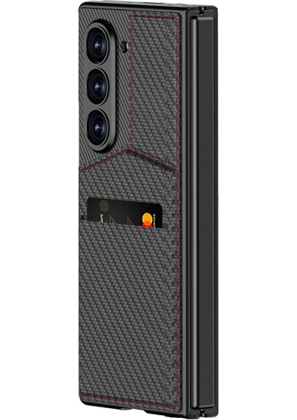Galaxy Z Fold 6 Kılıf Karbon Fiber Kartlıklı Zore Kıpta Dik Açılan Kartlıklı KAPAK-SIYAH-86804367985