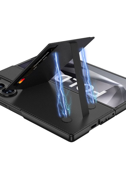 Galaxy Z Fold 6 Kılıf Karbon Fiber Kartlıklı Zore Kıpta Dik Açılan Kartlıklı KAPAK-SIYAH-86804367985