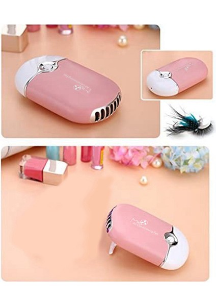 Mini USB Fan Dahili Lityum Pil Klima Şarj Edilebilir Kirpik (Pembe) (Yurt Dışından)