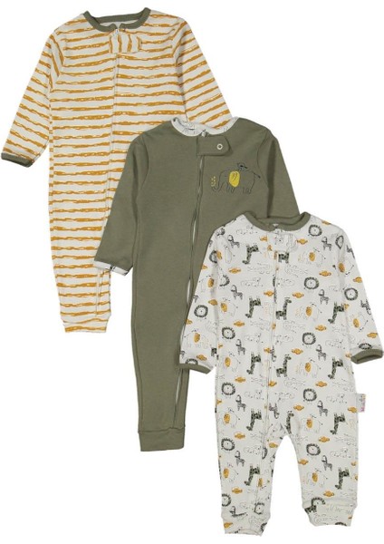 Erkek 9/18 Ay Fermuarlı Fil Aslan Baskılı Tulum