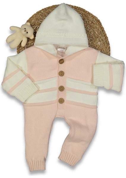 Unısex 6/18 Ay 3 Links Welsoftlu Kapşonlu Triko Tulum