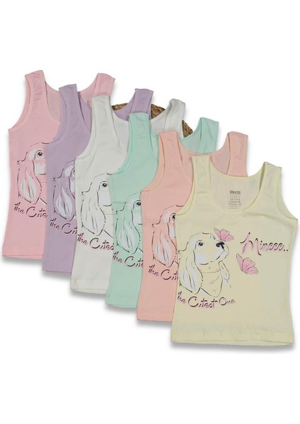 Kız 8/9 Yaş Geniş Askılı Baskılı Atlet