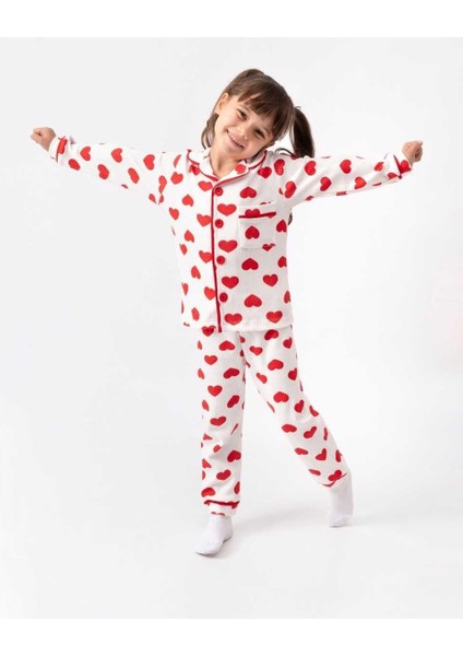 Kız 9/24 Ay Büyük Kalpli Aylık Pijama Takım