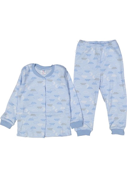 Unısex 4/6 Yaş Bulut Baskılı Çıtçıtlı Pijama Takım