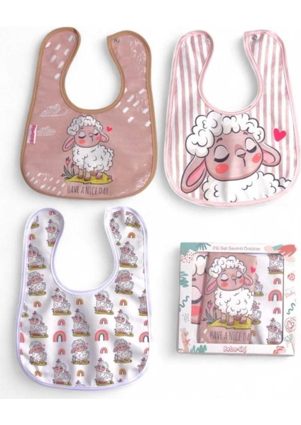 Kız 6/24 Ay Kuzu Desenli 3’lü Kombin Önlük