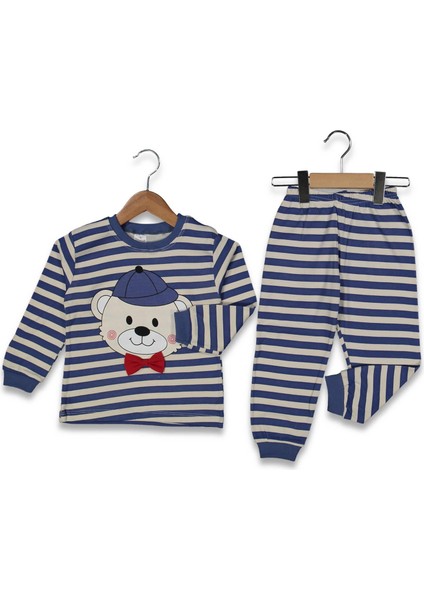 Erkek 1/3 Yaş Çizgili Ayılı 3 Lü Seri Pijama Takım