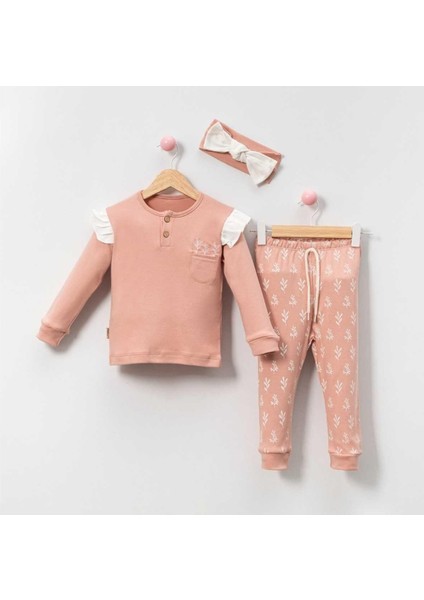 Kız 9/24 Ay Yaprak Baskılı Pijama Takım
