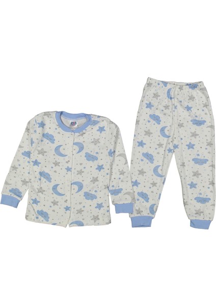 Unısex 1/3 Yaş Ay Yıldız Bulut Baskılı Çıtçıtlı Interlok Pijama Takım