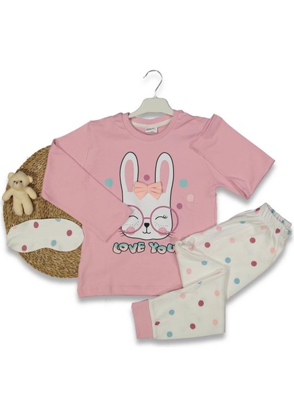 Kız 7/10 Yaş Gözlüklü Tavşan 4lü Seri Pıjama Takım