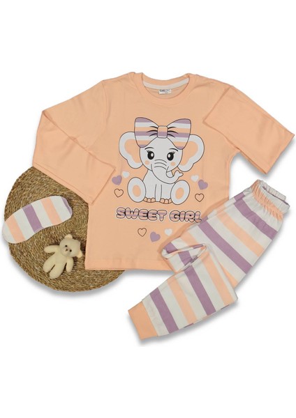 Kız 7/10 Yaş Fıyonklu Fil 4lü Seri Pıjama Takım