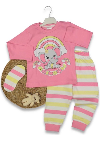 Kız 3/6 Yaş Gökkuşağı Filli 4lü Seri Pıjama Takım