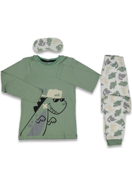 Erkek 7/10 Yaş Şapkalı Dino Pijama Takım