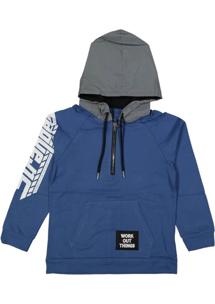 Erkek 9/12 Yaş Reflektör Kapşonlu Fermaurlı Kol Baskılı Sweat