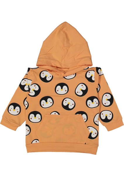 Erkek 2/5 Yaş Penguen Baskılı Kapşonlu Sweat