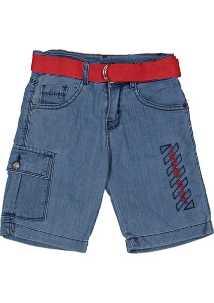 Erkek 8/12 Yaş Vıntage Style Nakışlı Kemerli Mavi Kapri