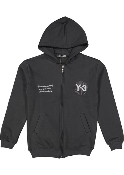 Erkek 7/10 Yaş Y3 Baskılı Üç Iplik Kapşonlu Hırka