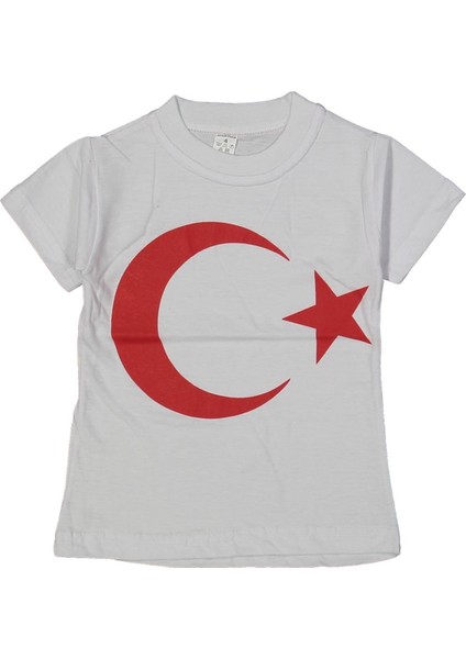 Unisex 10/14 Yaş Ay Yıldız Baskılı Tişört