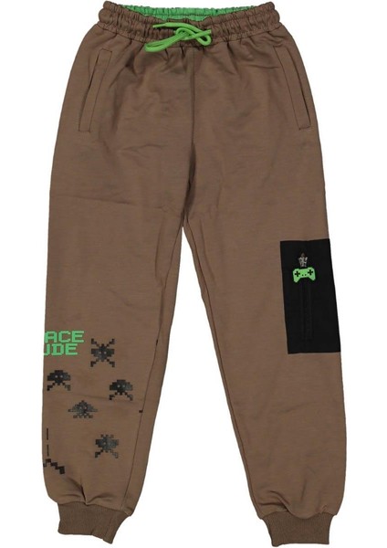 Erkek 13/16 Yaş Cep Fermuarlı Paça Baskılı 2 Ip Eşofman Alt