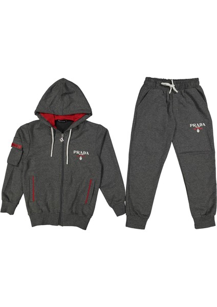 Erkek 10/13 Yaş Kapşonlu Fermuarlı Eşofman Takım