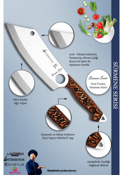 Sürmene Serisi Mutfak Kamp Şef Bıçak Seti Et Ekmek Salata Kamp Şef Bıçağı 2'li Set Kahve (MFT-035)