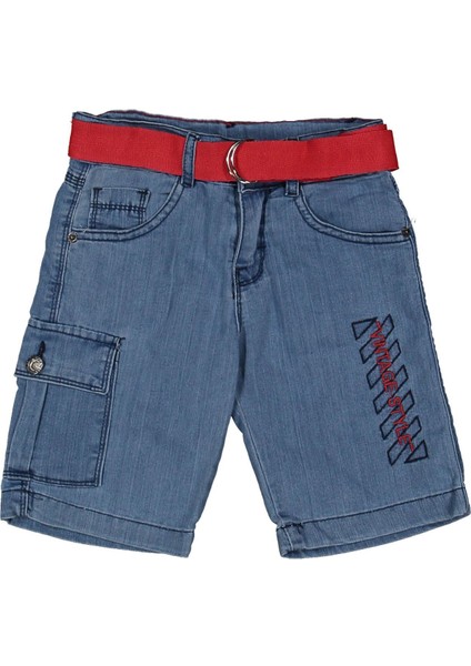 Erkek 3/7 Yaş Vıntage Style Nakışlı Kemerli Mavi Kapri