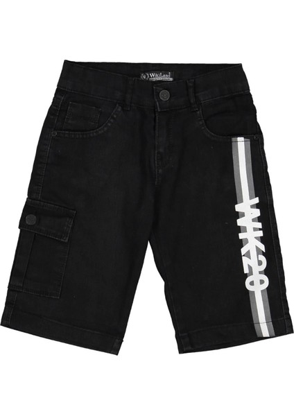 Erkek 3/7 Yaş Şeritli WK20 Nakışlı Cepli Siyah Kapri