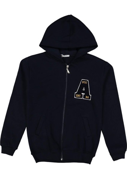 Erkek 7/10 Yaş A Baskılı Üç Iplik Kapşonlu Hırka