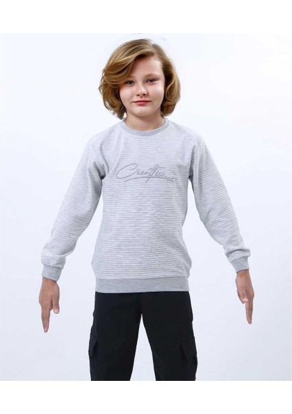 Erkek 13/16 Yaş S.yk Jakarlı Yazı Nakışlı Sweat
