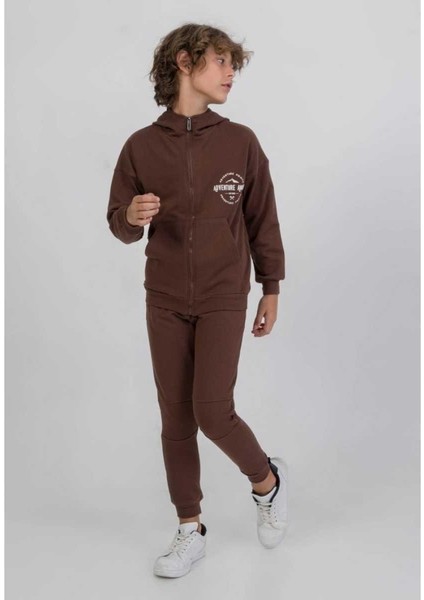 Erkek 9/12 Yaş Adventur Baskılı Fermuarlı Eşofman