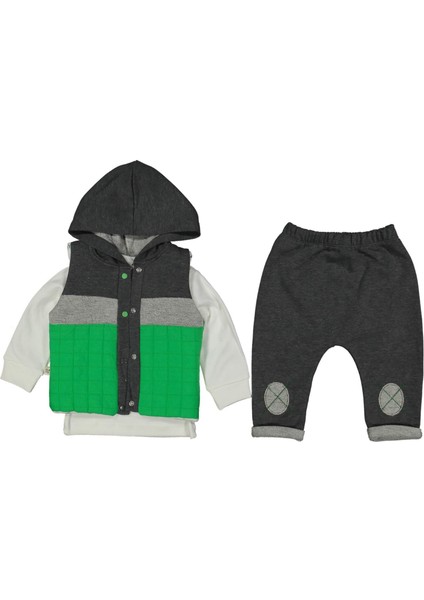 Erkek 9/18 Ay Kapşlonlu Şişme Yelekli 3 Lü Takım