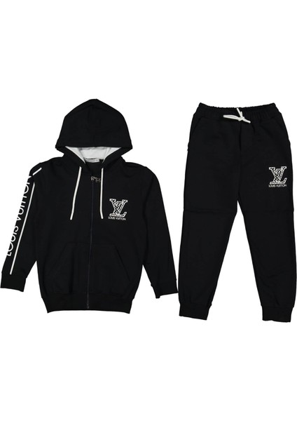 Erkek 10/13 Yaş Kapşonlu Fermuarlı Eşofman Takım