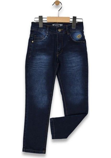 Erkek 1/4 Yaş Cep Nakışlı Klasik Kot Pantolon