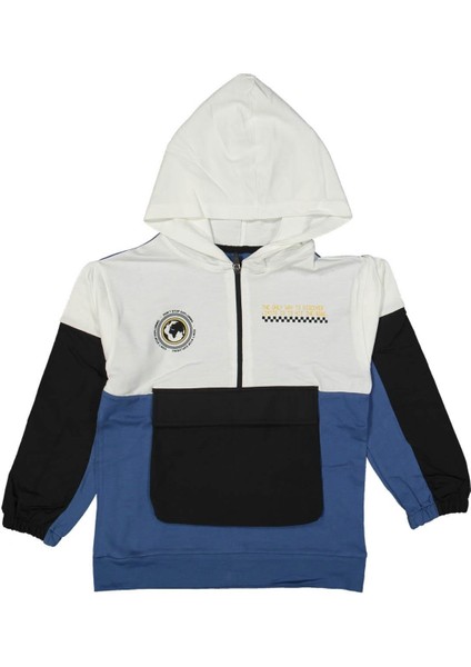 Erkek 9/12 Yaş Yarım Fermuarlı Torba Cepli Kapşonlu Sweat