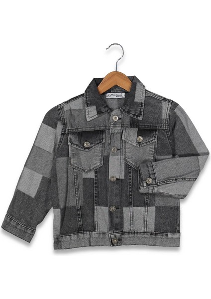 Erkek 8/12 Yaş Kareli Siyah Kot Ceket