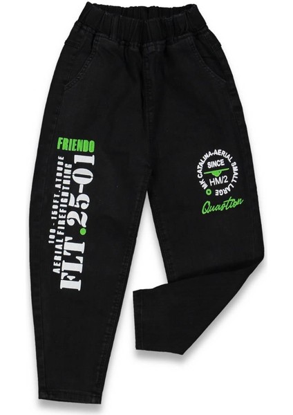 Erkek 3/7 Yaş Kemerli Sınce Hm2 Baskılı Kot Pantalon