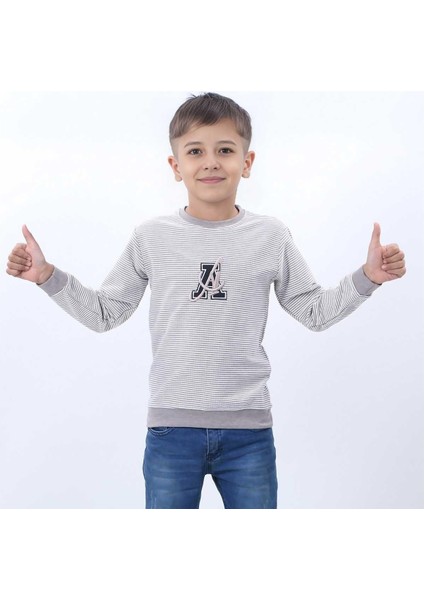 Erkek 5/8 Yaş S.yk Jakarlı A Nakışlı Çizgili Sweat
