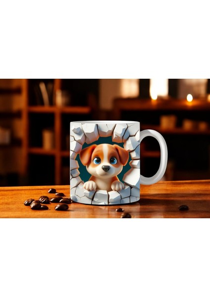 3D Basklı Seramik Kupa Bardak Minik Köpek