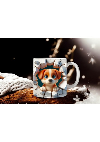 3D Basklı Seramik Kupa Bardak Minik Köpek