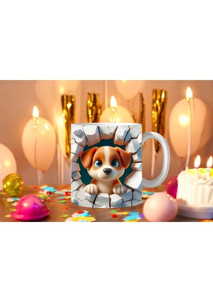 3D Basklı Seramik Kupa Bardak Minik Köpek