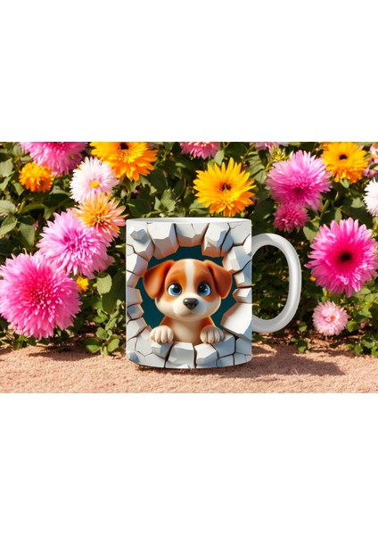 3D Basklı Seramik Kupa Bardak Minik Köpek