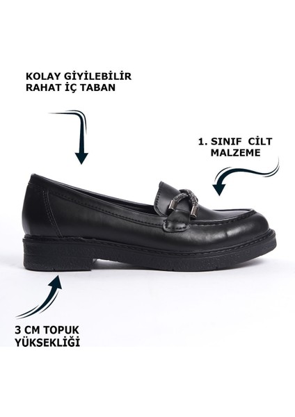 Siyah Cilt Önden Çapraz Parlak Taş Detaylı Günlük Makosen Loafer Kadın Ayakkabı fiyatları