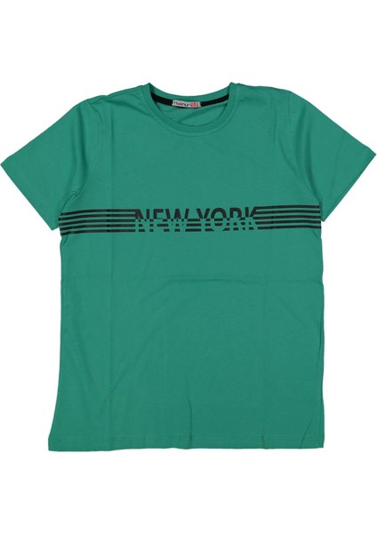 Erkek 13/16 Yaş Çizgili Newyork Baskı Tişört