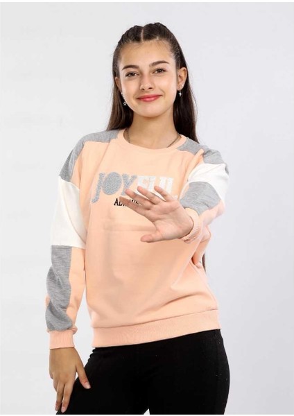 Kız 5/8 Yaş Kol Detaylı Joyful Nakış Sweat