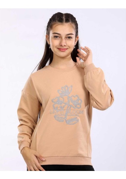 Kız 5/8 Yaş Çiçek Nakışlı 2ip Şardonlu Sweat