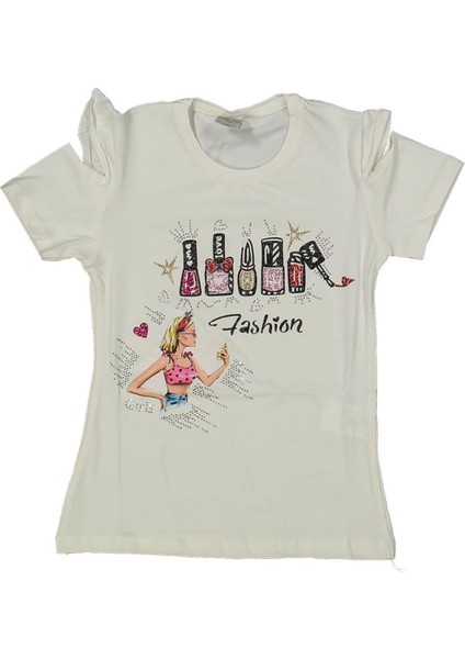 Kız 5/8 Yaş Taşlı Simli Fashıon Baskılı Tişört