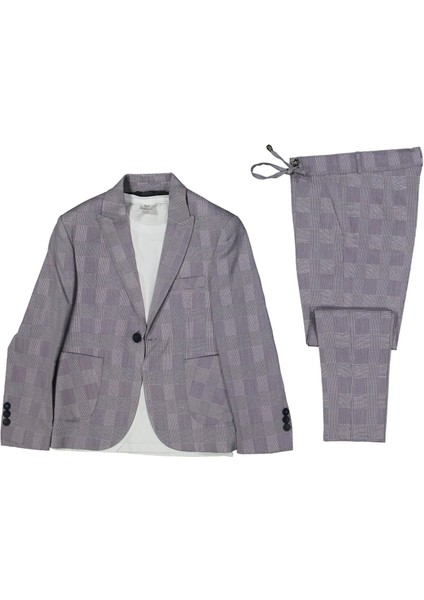 Erkek 8/12 Yaş Tişört Ekose Ceketli Takım