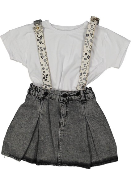 Kız 10/13 Yaş Minnie Baskılı Badili Çiçekli Askılı Slopet Etek