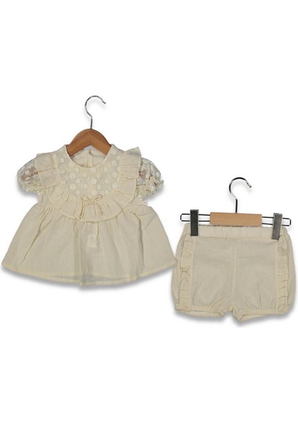 Kız 6/24 Ay Brodeli Tüllü Şortlu Ikili Takım
